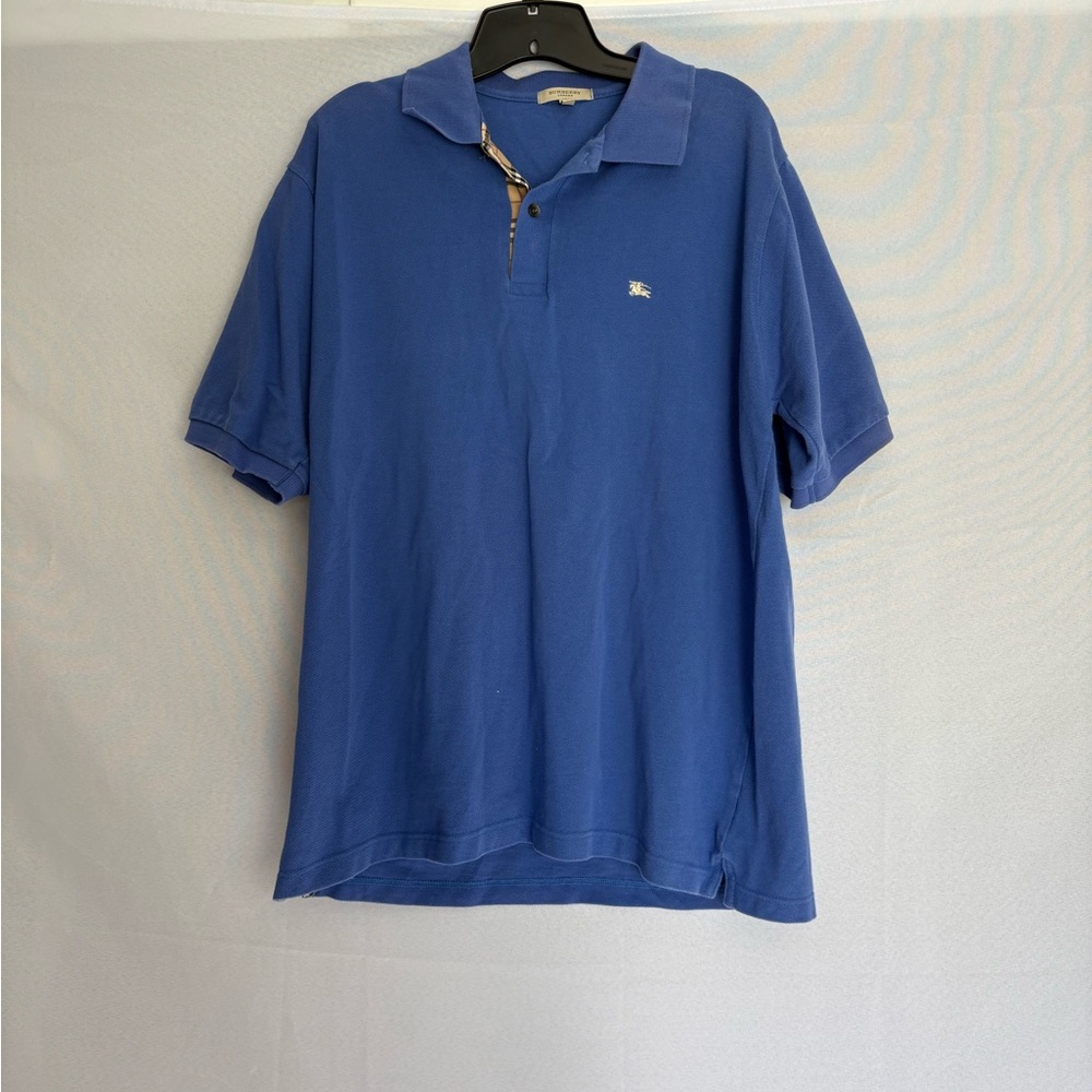 Burberry Royal Blue Short-Sleeve Polo with Check Trim